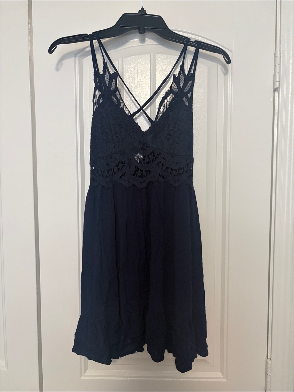 Blue Rain Navy Blue Crochet Lace Mini Dress